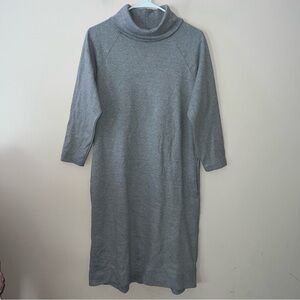 LL Bean Jersey Knit Midi Dress Turtleneck Pockets Classic Gray Women Medium